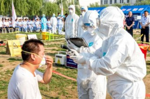 IMAGE: HEALTH WORKERS PICTURES IN A SIMULATION OF AN OUTBREAK OF H7N9 AVIAN FLU IN HEBI, CHINA IN 2017. 