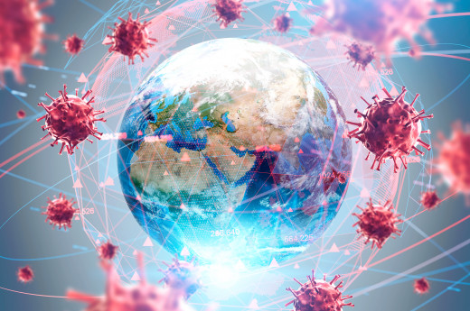 Coronavirus evolving around a globe
