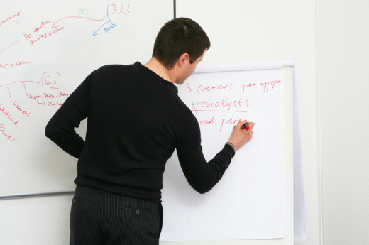 A person writing on white board