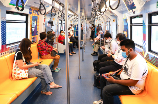 People wearing masks in public transport
