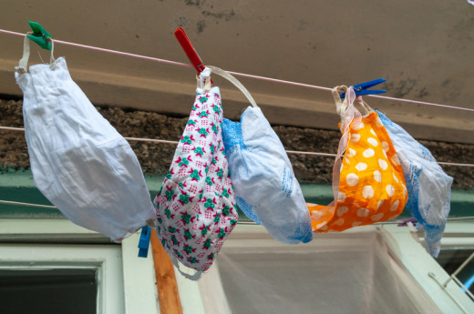 Cloth masks hanged in sun